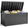 image100 Gallon Resin Deck Box Lockable Patio Outdoor Storage Box for Furniture Garden Tools and Tools Storage Waterproof Outside Storage Boxes  BlackBlack