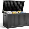 image100 Gallon Resin Deck Box Lockable Patio Outdoor Storage Box for Furniture Garden Tools and Tools Storage Waterproof Outside Storage Boxes  BlackBlack
