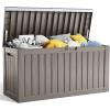 image100 Gallon Resin Deck Box Lockable Patio Outdoor Storage Box for Furniture Garden Tools and Tools Storage Waterproof Outside Storage Boxes  BlackGrey
