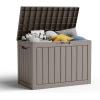 image100 Gallon Resin Deck Box Lockable Patio Outdoor Storage Box for Furniture Garden Tools and Tools Storage Waterproof Outside Storage Boxes  BlackGrey