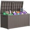 image180 Gallon Large Resin Deck Box Outdoor Lockable Storage Box with Divider for Patio Cushions Storage Furniture Pool Supplies Garden Tools Weatherproof and UV Resistant Light brown