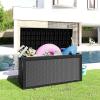 image28 Gallon Resin Deck Box Lockable Patio Outdoor Storage Box for Furniture Garden Tools and Tools Storage Waterproof Outside Storage Boxes  BlackBlack