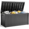 image28 Gallon Resin Deck Box Lockable Patio Outdoor Storage Box for Furniture Garden Tools and Tools Storage Waterproof Outside Storage Boxes  BlackBlack