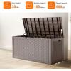 image28 Gallon Resin Deck Box Lockable Patio Outdoor Storage Box for Furniture Garden Tools and Tools Storage Waterproof Outside Storage Boxes  BlackGrey