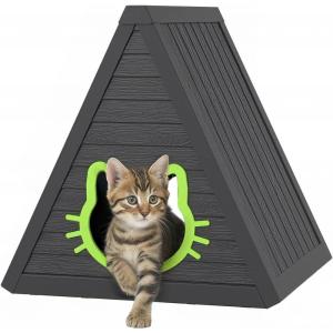 imageCat House for Outdoor Weatherproof Shelter Cats Triangle Moisture and Odor ResistantBlack