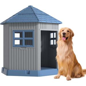 imageDog House Indoor Outdoor Water Resistant Pet House with Adjustable Skylight for Small Medium Dogs 348L3051W3689HBlue