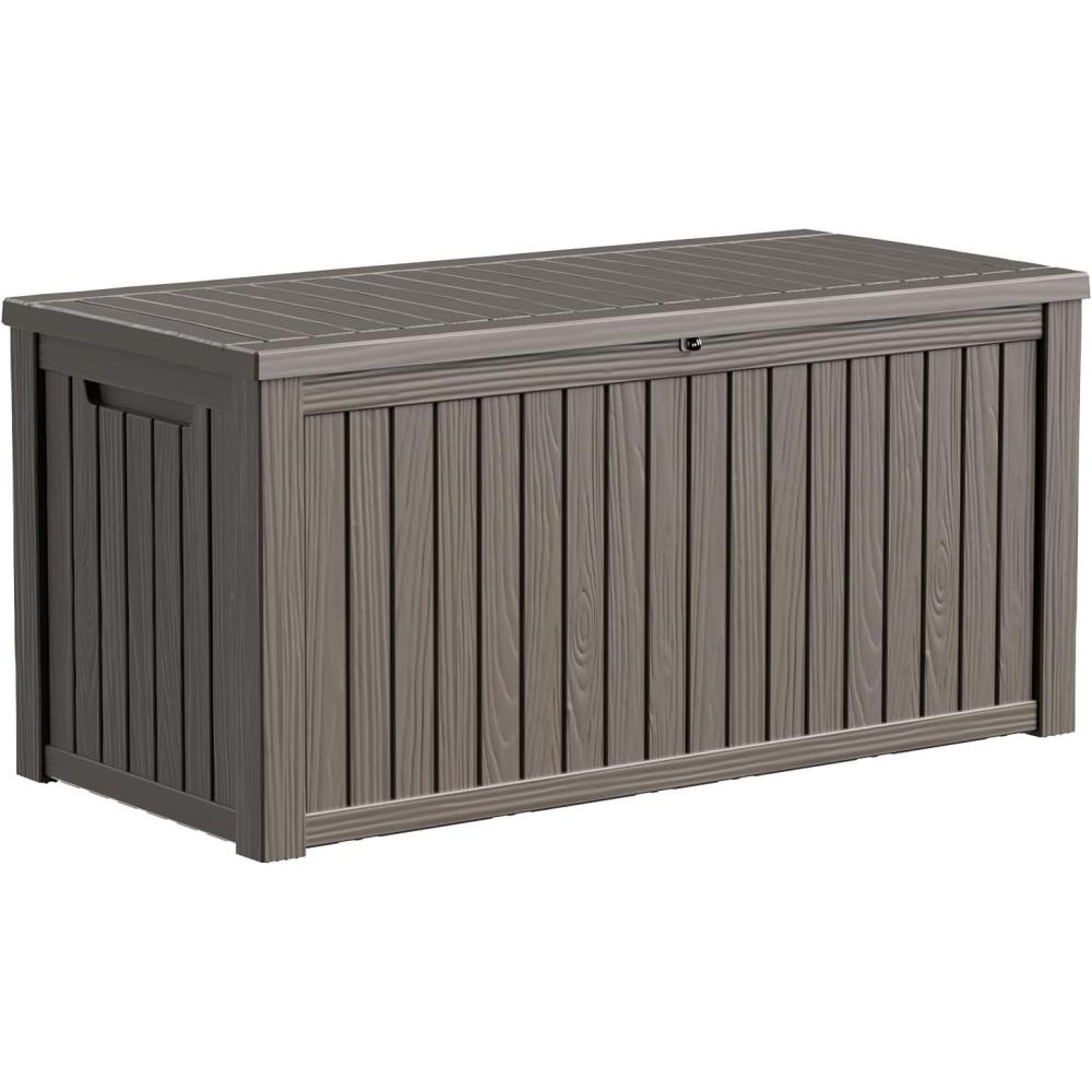 image180 Gallon Large Resin Deck Box Outdoor Lockable Storage Box with Divider for Patio Cushions Storage Furniture Pool Supplies Garden Tools Weatherproof and UV Resistant Light brown