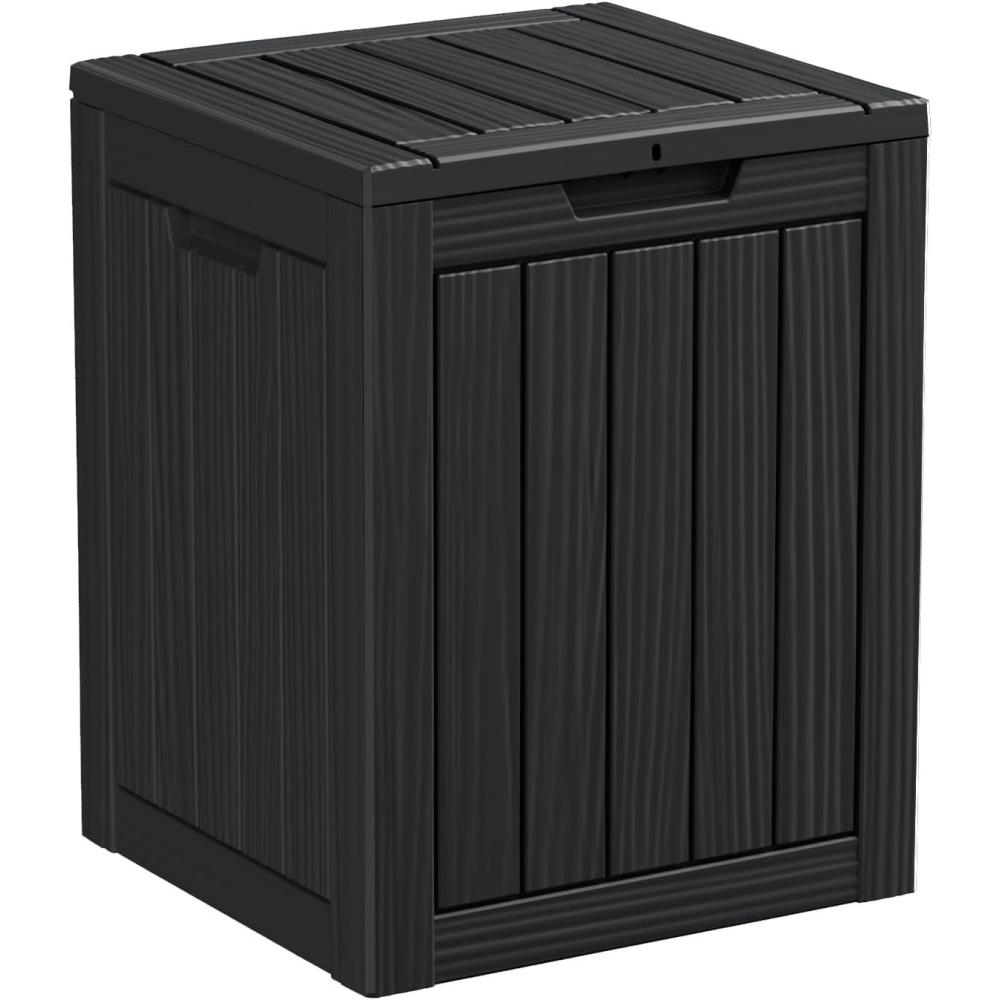 image28 Gallon Resin Deck Box Lockable Patio Outdoor Storage Box for Furniture Garden Tools and Tools Storage Waterproof Outside Storage Boxes  BlackBlack