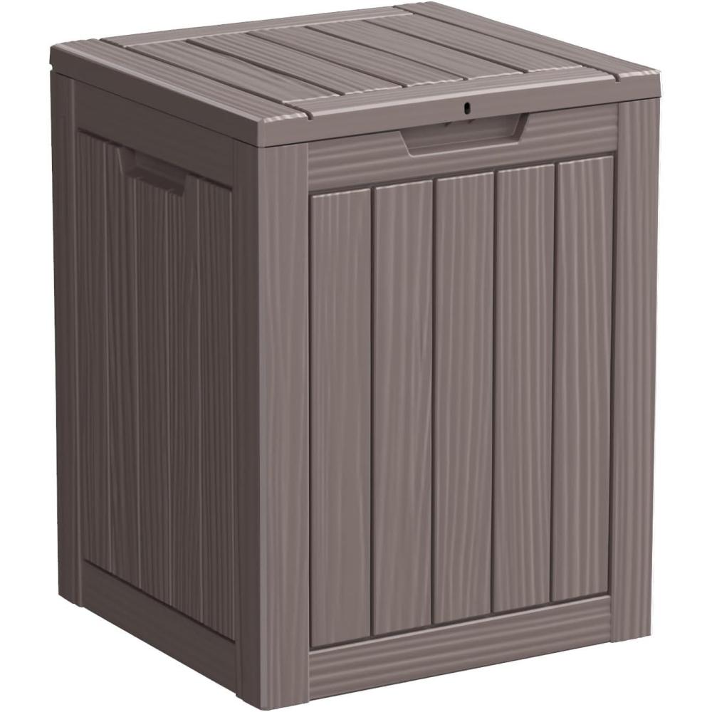 image28 Gallon Resin Deck Box Lockable Patio Outdoor Storage Box for Furniture Garden Tools and Tools Storage Waterproof Outside Storage Boxes  BlackGrey