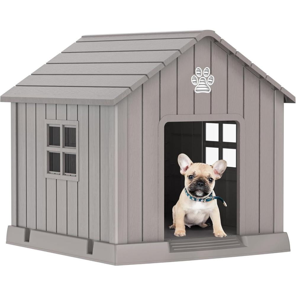 image38 Inch Dog House Indoor Outdoor Dog Kennel for Small Medium Large Dogs Weather Water Resistant Pet House with Air Vents and Elevated Floor Blue 38INCH 378  4087  3882INLight Brown