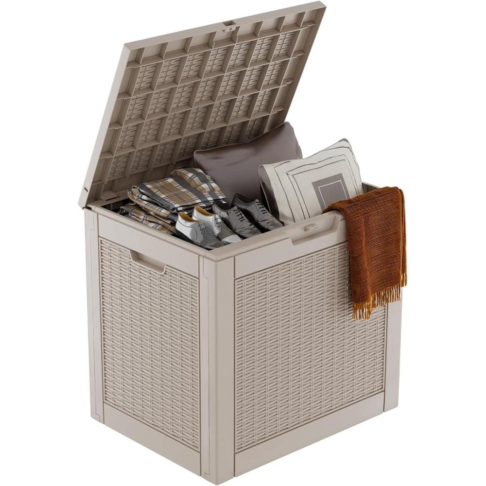 imageXXL 230 Gallon Large Resin Deck Box Outdoor Lockable Storage Box for Patio Cushions Storage Furniture Pool Supplies Garden Tools Weatherproof and UV Resistant Black 230 GallonLight brown