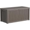 image180 Gallon Large Resin Deck Box Outdoor Lockable Storage Box with Divider for Patio Cushions Storage Furniture Pool Supplies Garden Tools Weatherproof and UV Resistant Light brown