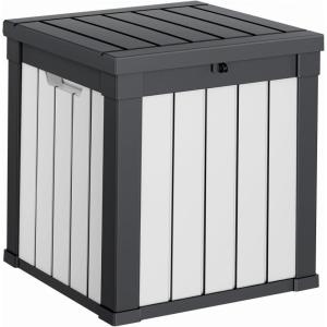 image28 Gallon Resin Deck Box Lockable Patio Outdoor Storage Box for Furniture Garden Tools and Tools Storage Waterproof Outside Storage Boxes  BlackBlackWhite