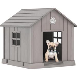 image38 Inch Dog House Indoor Outdoor Dog Kennel for Small Medium Large Dogs Weather Water Resistant Pet House with Air Vents and Elevated Floor Blue 38INCH 378  4087  3882INLight Brown