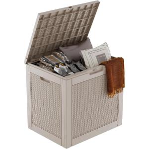 imageXXL 230 Gallon Large Resin Deck Box Outdoor Lockable Storage Box for Patio Cushions Storage Furniture Pool Supplies Garden Tools Weatherproof and UV Resistant Black 230 GallonLight brown