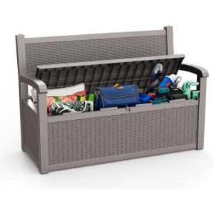 image80 Gallon Outdoor Storage Bench Deck Box Waterproof LockableOutdoor Storage Furniture for PatioGarden and PorchTools and CushionsGrey StripeGreyel